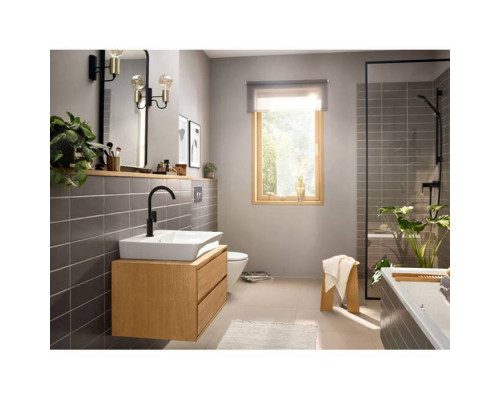 Смеситель для раковины Hansgrohe Rebris E с поворотным изливом и донным клапаном черный матовый 72576670