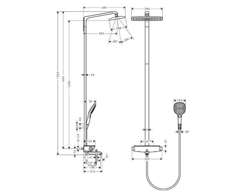 Душевая система Hansgrohe Raindance Select E 360 Showerpipe с термостатом хром/белый 27113400