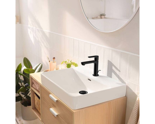 Смеситель для раковины Hansgrohe Rebris S 110 с донным клапаном черный матовый 72517670
