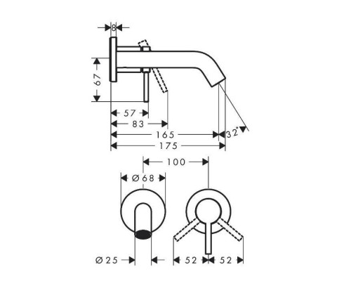 Смеситель для раковины Hansgrohe Tecturis S настенный хром 73350000