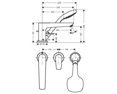 Смеситель на борт ванны Hansgrohe Talis E на 3 отверстия с ручным душем хром 71730000