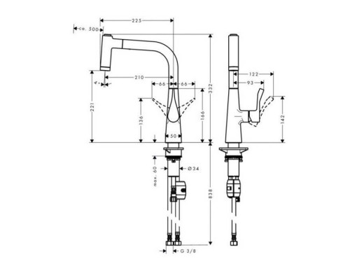 Смеситель для кухни Hansgrohe Metris Select поворотный с выдвижным изливом 2jet хром 14834000