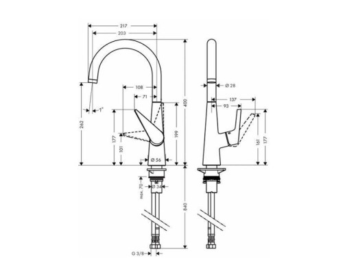 Смеситель для кухни Hansgrohe Talis S с поворотным изливом хром 72810000