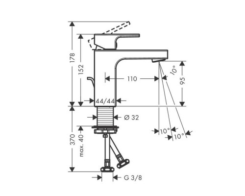Смеситель для раковины Hansgrohe Vernis Shape 100 с донным клапаном матовый черный 71561670