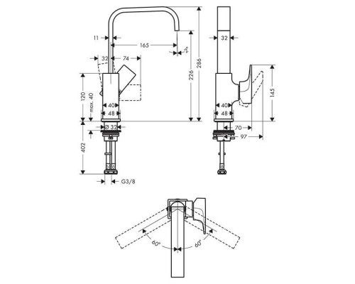 Смеситель для раковины Hansgrohe Metropol 260 на 1 отверстие с донным клапаном шлифованная бронза 32511140