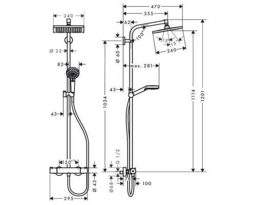 Душевая система Hansgrohe Crometta E 240 1jet Showerpipe с термостатом хром 27271000