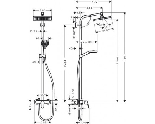 Душевая система hansgrohe Crometta E 240 1jet Showerpipe 27284000