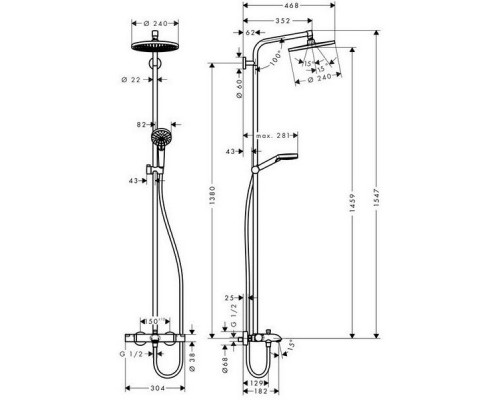 Душевая система hansgrohe Crometta E 240 1jet Showerpipe 27298000