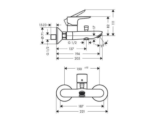 Смеситель для ванны Hansgrohe Talis E настенный излив 194 мм черный матовый 71740670